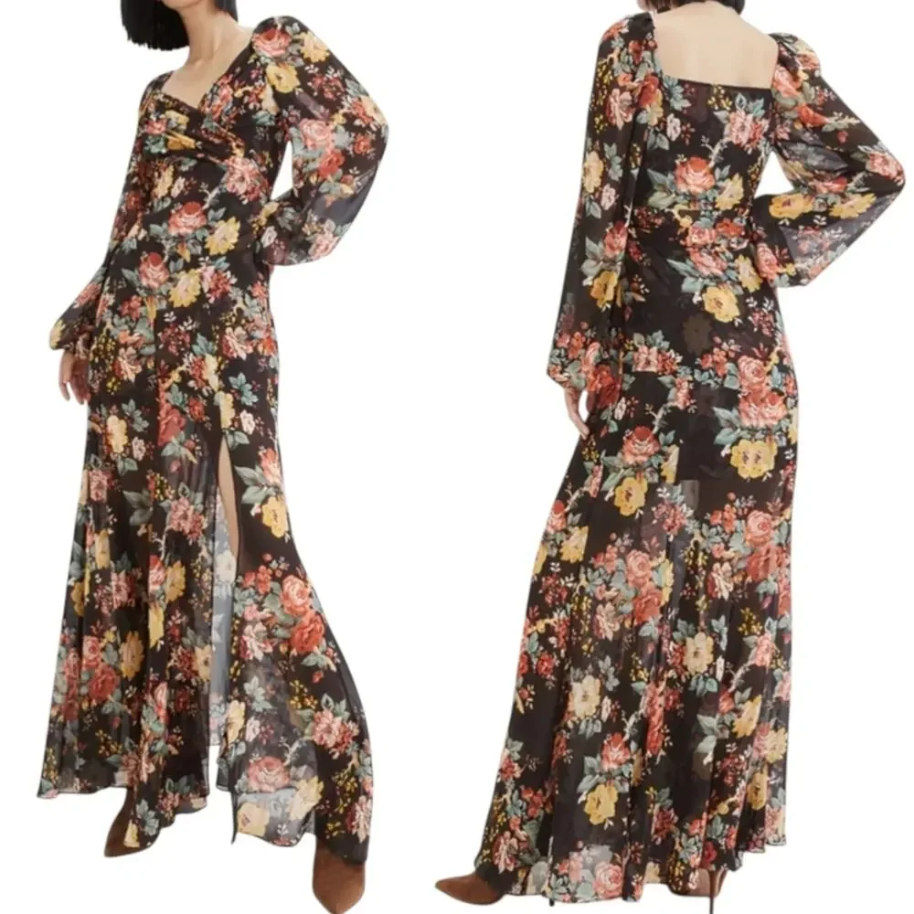 Silk Floral Wrap Maxi Dress Long Sleeve Lagenlook Boho Cottagecore Festival 4 - Picture 2 of 10